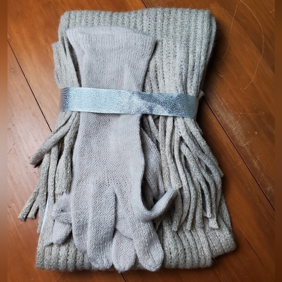 New York & Company Accessories - NWOT New York & Company scarf and glove set, cream and gold
